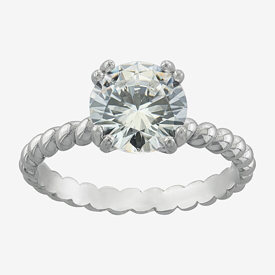 Silver Treasures Womens Cubic Zirconia Sterling Silver Solitaire Engagement Ring