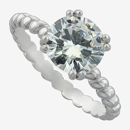 Silver Treasures Womens Cubic Zirconia Sterling Silver Solitaire Engagement Ring