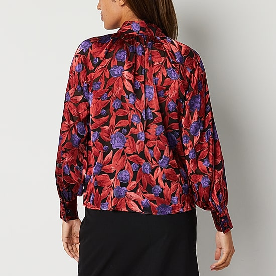 Worthington Womens Mock Neck Long Sleeve Blouse