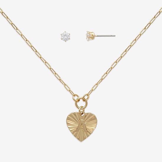Mixit Hypoallergenic Gold Tone Womens Cubic Zirconia Heart 2-pc. Jewelry Set