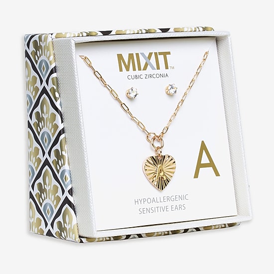 Mixit Hypoallergenic Gold Tone Womens Cubic Zirconia Heart 2-pc. Jewelry Set