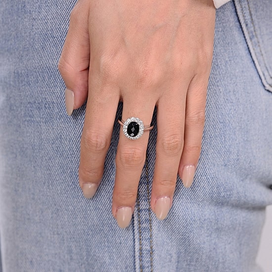 Womens Genuine Black Onyx Sterling Silver Oval Cocktail Ring