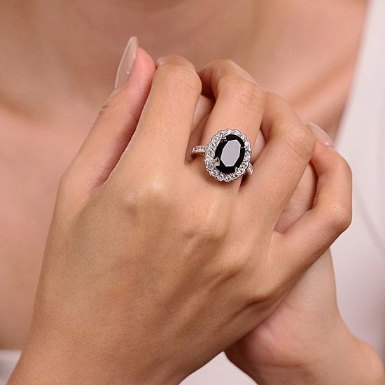 Womens Genuine Black Onyx Sterling Silver Oval Cocktail Ring