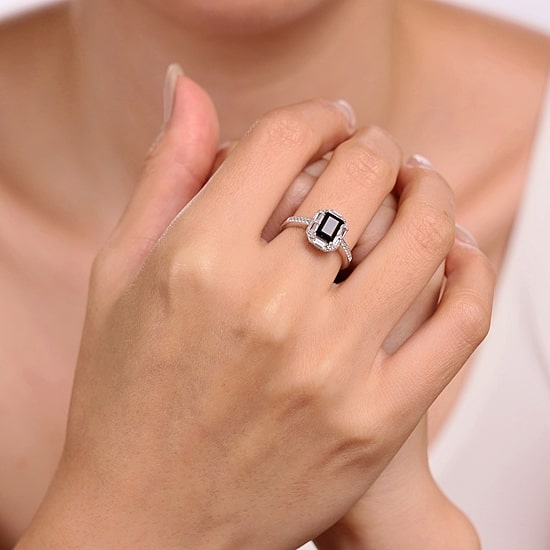 Womens Genuine Black Onyx Sterling Silver Cocktail Ring
