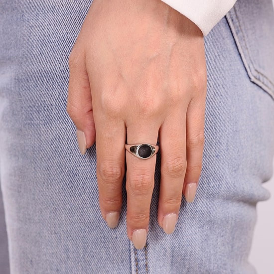 Womens Genuine Black Onyx Sterling Silver Round Cocktail Ring