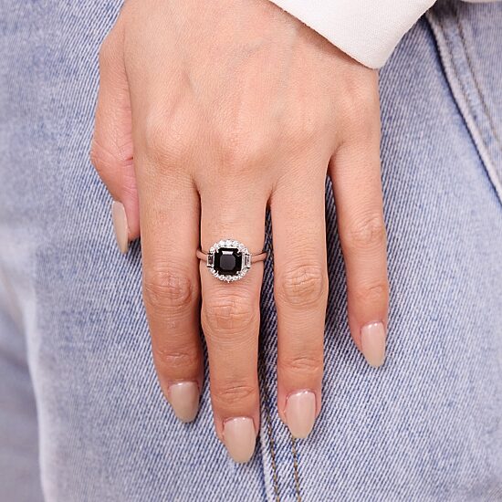 Womens Genuine Black Onyx Sterling Silver Cushion Cocktail Ring