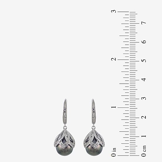 Womens Gray Cultured Tahitian Pearl Sterling Silver Drop Earrings