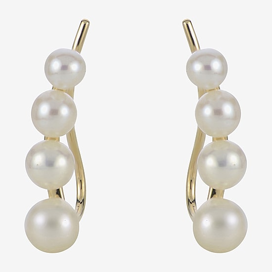Cultured Freshwater Pearl and 14K Yellow Gold Climber Earrings