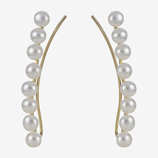 Womens White Cultured Freshwater Pearl 10K Gold Ear Climbers