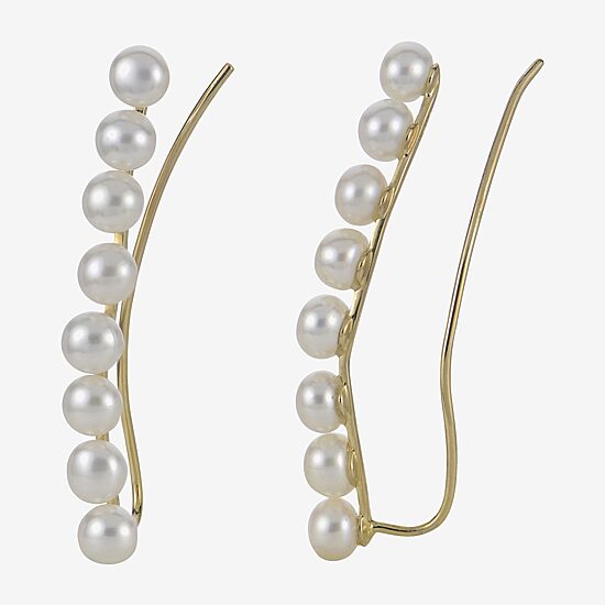 Womens White Cultured Freshwater Pearl 10K Gold Ear Climbers