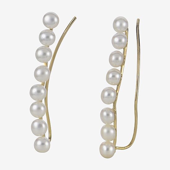 Womens White Cultured Freshwater Pearl 10K Gold Ear Climbers