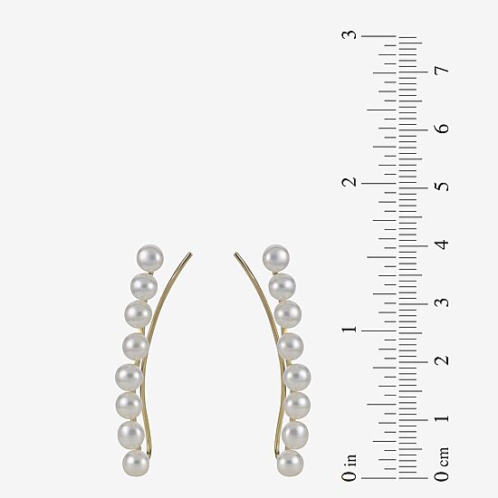 Womens White Cultured Freshwater Pearl 10K Gold Ear Climbers