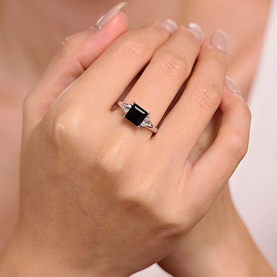 Womens Genuine Black Onyx Sterling Silver Cocktail Ring
