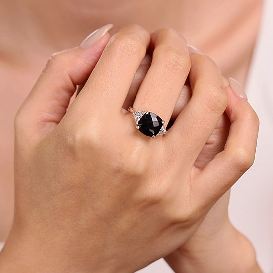 Womens Genuine Black Onyx Sterling Silver Cocktail Ring