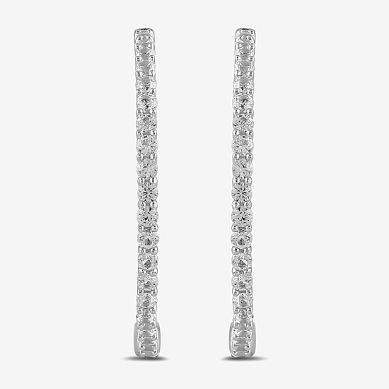 Womens Lab Created White Sapphire Sterling Silver 7.8mm Hoop Earrings