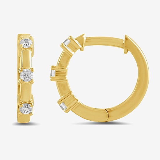 Womens Diamond Accent Lab Grown White Diamond Accent 10K Gold 10.4mm Hoop Earrings