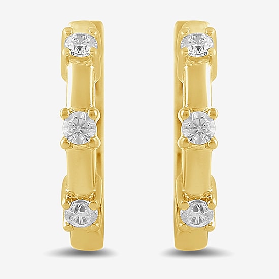 Womens Diamond Accent Lab Grown White Diamond Accent 10K Gold 10.4mm Hoop Earrings