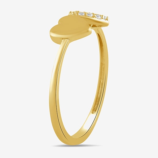 Womens 1/10 CT. T.W. Lab Grown White Diamond 10K Gold Heart Cocktail Ring