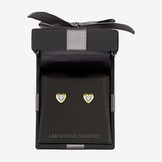 (G-H / I1-I2) 1/10 CT. T.W. Lab Grown White Diamond 14K Gold Over Silver 7.5mm Heart Stud Earrings