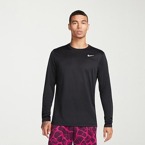 Nike Mens Crew Neck Long Sleeve Quick Dry Active T-Shirt, Small, Black