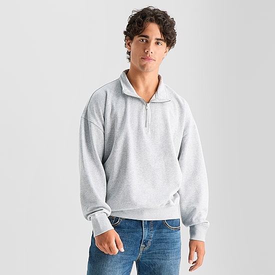 Arizona Mens Mock Neck Long Sleeve Quarter-Zip Pullover