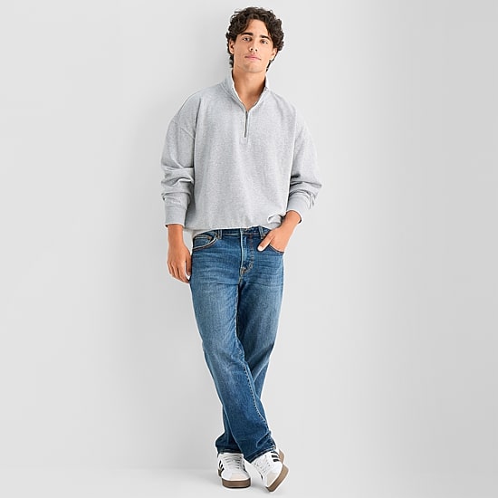 Arizona Mens Mock Neck Long Sleeve Quarter-Zip Pullover