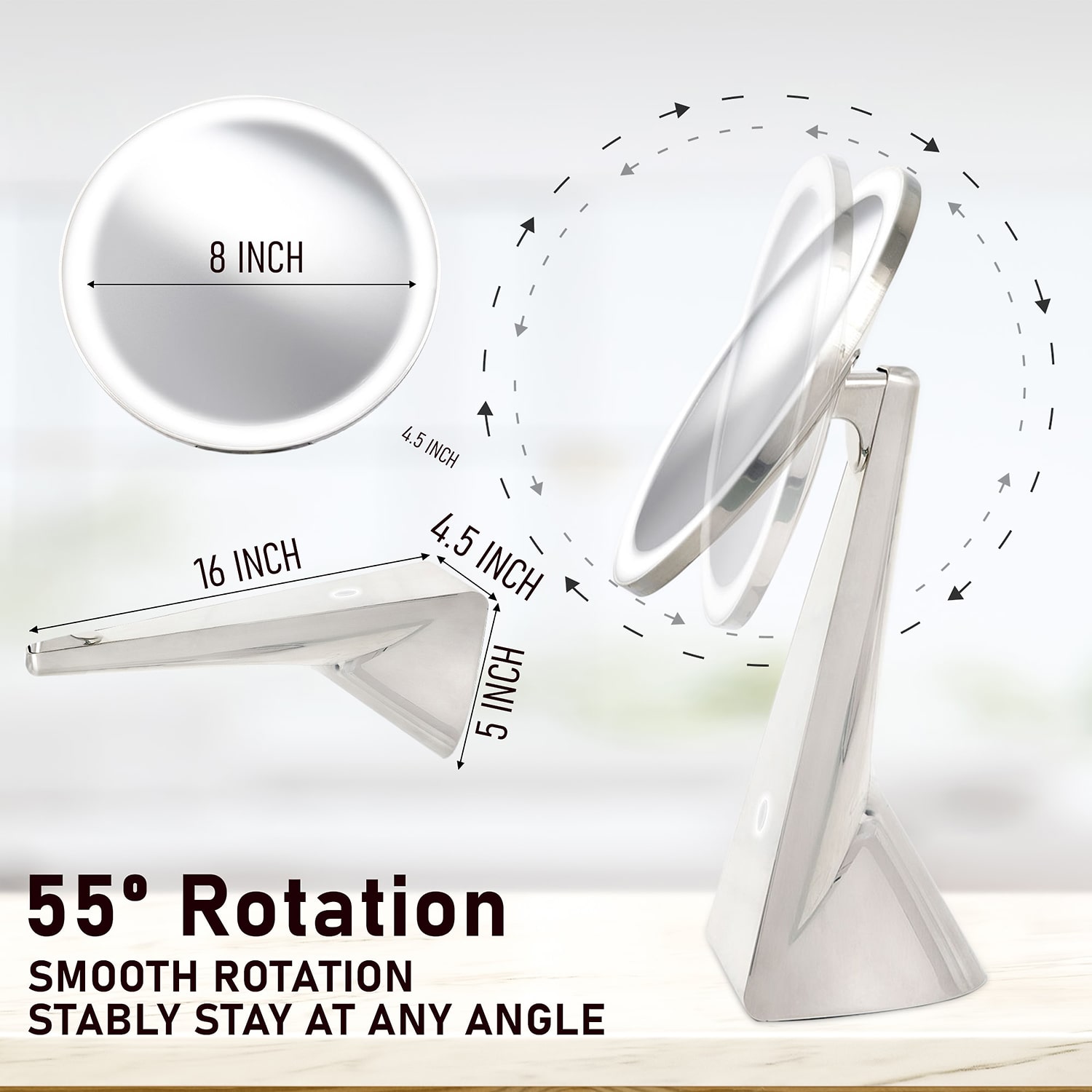 NuBrilliance Cordless 8'' Diameter 5X Rechargeable Magnification Mirror