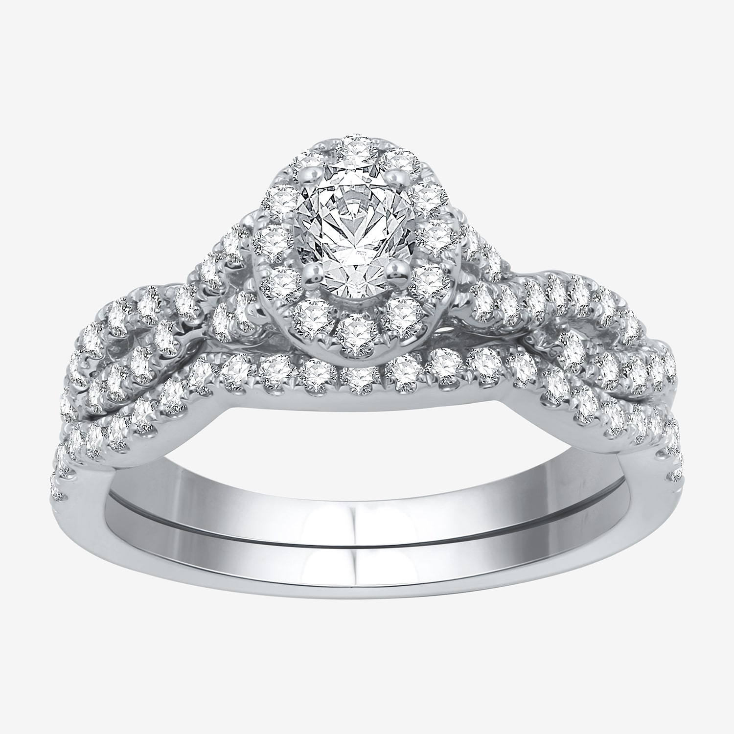 I Said Yes (H-I / I1) Womens 1 CT. T.W. Lab Grown White Diamond Sterling Silver or 14K Gold Over Oval Side Stone Halo Bridal Set