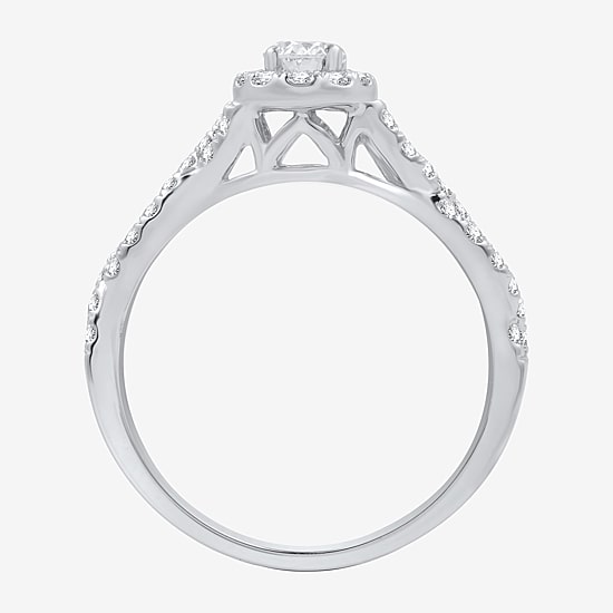 I Said Yes (H-I / I1) Womens 1 CT. T.W. Lab Grown White Diamond Sterling Silver or 14K Gold Over Silver Oval Side Stone Halo Bridal Set