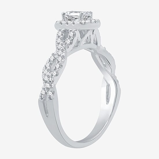 I Said Yes (H-I / I1) Womens 1 CT. T.W. Lab Grown White Diamond Sterling Silver or 14K Gold Over Silver Side Stone Halo Bridal Set