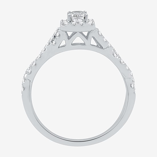 I Said Yes (H-I / I1) Womens 1 CT. T.W. Lab Grown White Diamond Sterling Silver or 14K Gold Over Silver Side Stone Halo Bridal Set