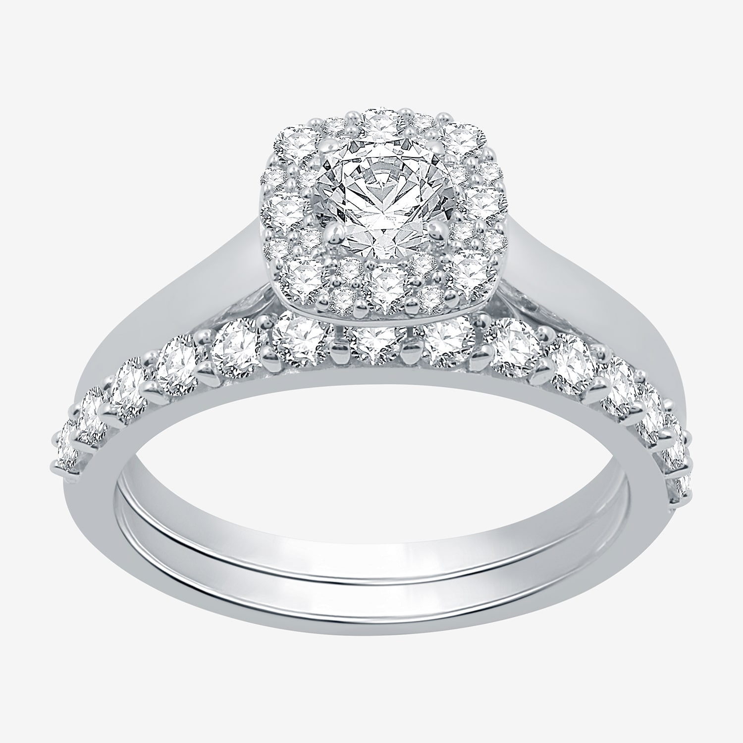 (H-I / I1) I Said Yes Womens 1 CT. T.W. Lab Grown White Diamond Sterling Silver or 14K Gold Over Silver Cushion Halo Bridal Set