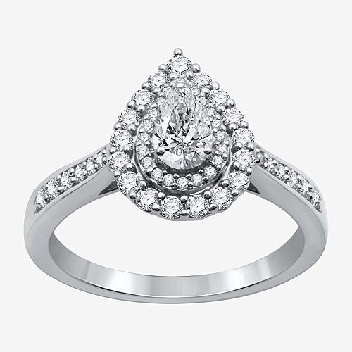 I Said Yes (H-I / I1) Womens 3/4 CT. T.W. Lab Grown White Diamond Sterling Silver or 14K Gold Over Silver Pear Side Stone Halo Engagement Ring, 9, Ste