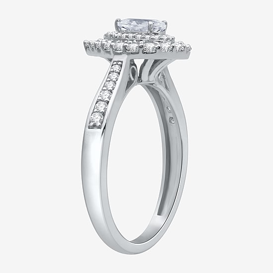I Said Yes (H-I / I1) Womens 3/4 CT. T.W. Lab Grown White Diamond Sterling Silver or 14K Gold Over Silver Pear Side Stone Halo Engagement Ring