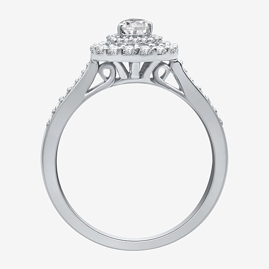 I Said Yes (H-I / I1) Womens 3/4 CT. T.W. Lab Grown White Diamond Sterling Silver or 14K Gold Over Silver Pear Side Stone Halo Engagement Ring