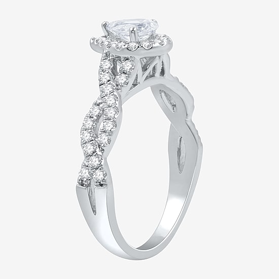 I Said Yes (H-I / I1) Womens 1 CT. T.W. Lab Grown White Diamond Sterling Silver or 14K Gold Over Silver Pear Side Stone Halo Bridal Set