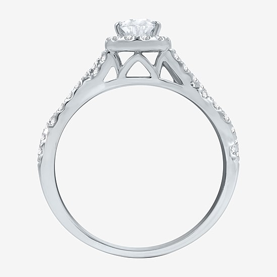 I Said Yes (H-I / I1) Womens 1 CT. T.W. Lab Grown White Diamond Sterling Silver or 14K Gold Over Silver Pear Side Stone Halo Bridal Set