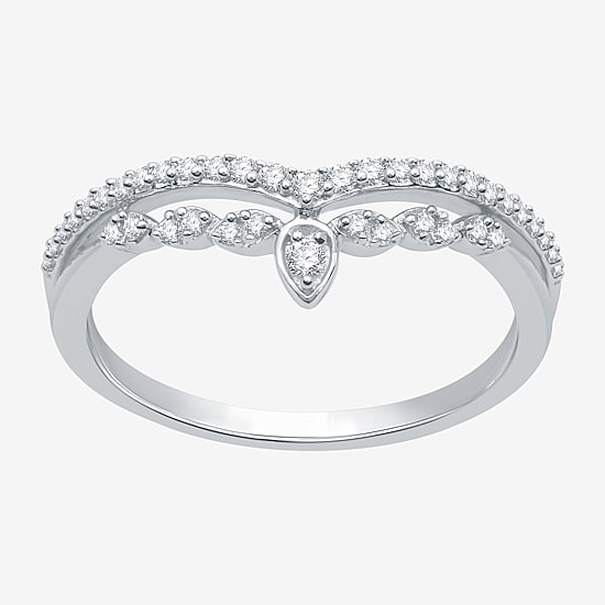 I Said Yes (H-I / I1) 1/5 CT. T.W. Lab Grown White Diamond Sterling Silver or 14K Gold Over Silver Chevron Wedding Band