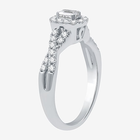 I Said Yes (H-I / I1) Womens 1/2 CT. T.W. Lab Grown White Diamond Sterling Silver or 14K Gold Over Silver Side Stone Halo Engagement Ring