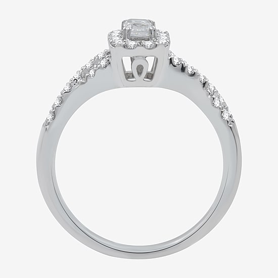 I Said Yes (H-I / I1) Womens 1/2 CT. T.W. Lab Grown White Diamond Sterling Silver or 14K Gold Over Silver Side Stone Halo Engagement Ring
