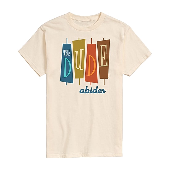 The Big Lebowski The Dude Abides Mens Crew Neck Short Sleeve Regular Fit Graphic T-Shirt
