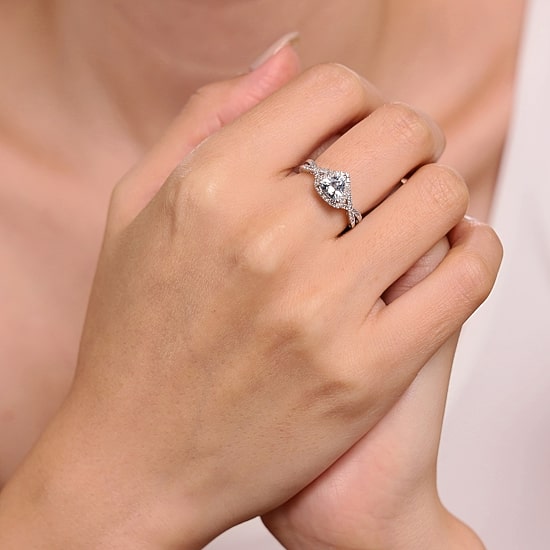 Womens 1/5 CT. Genuine Blue Aquamarine 10K Gold Halo Crossover Cocktail Ring