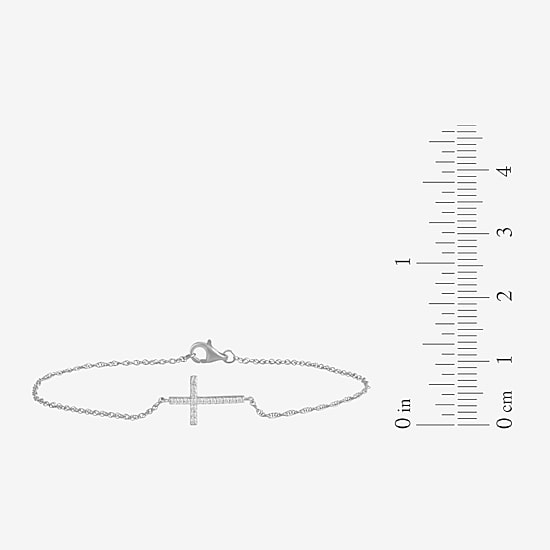 1/10 Ct. T.W. Sideways Cross Womens 10K Gold 7.25 Inch Rope Cross Chain Bracelet