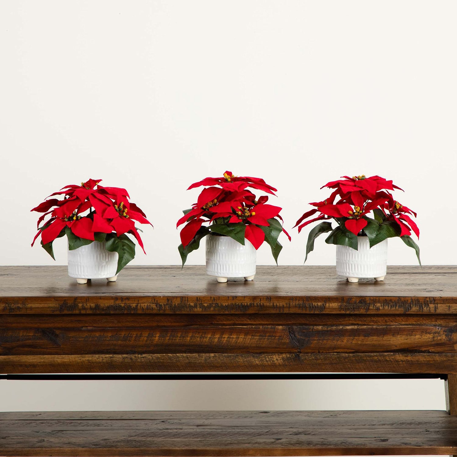 Nearly Natural 3-pc. 9in Artificial Poinsettia In White Ceramic Pots Artificial Plant