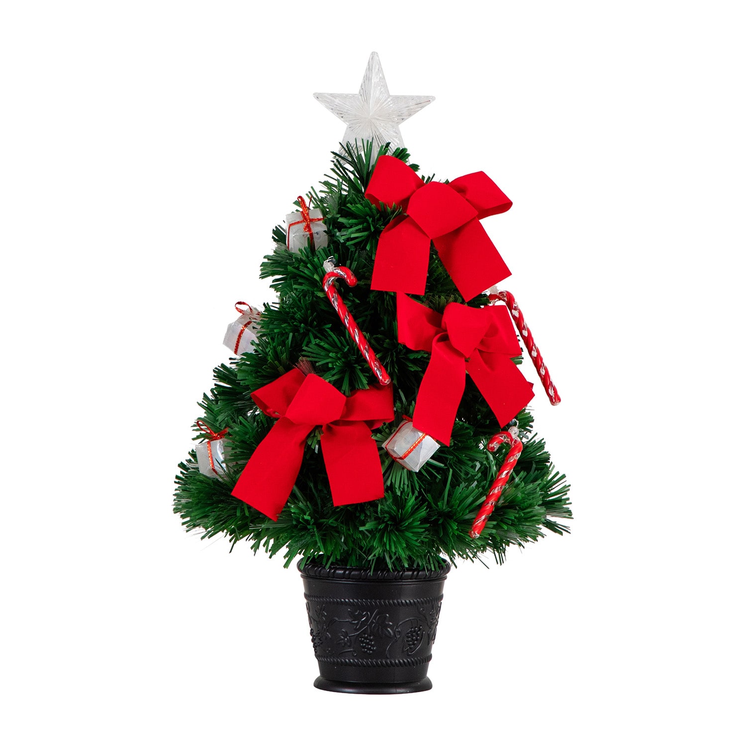 Nearly Natural 24in Pre-Lit Fiber Optic Classic Star Topped With Decorative Planter 2 Foot Pre-Lit Potted Fir Christmas Tree