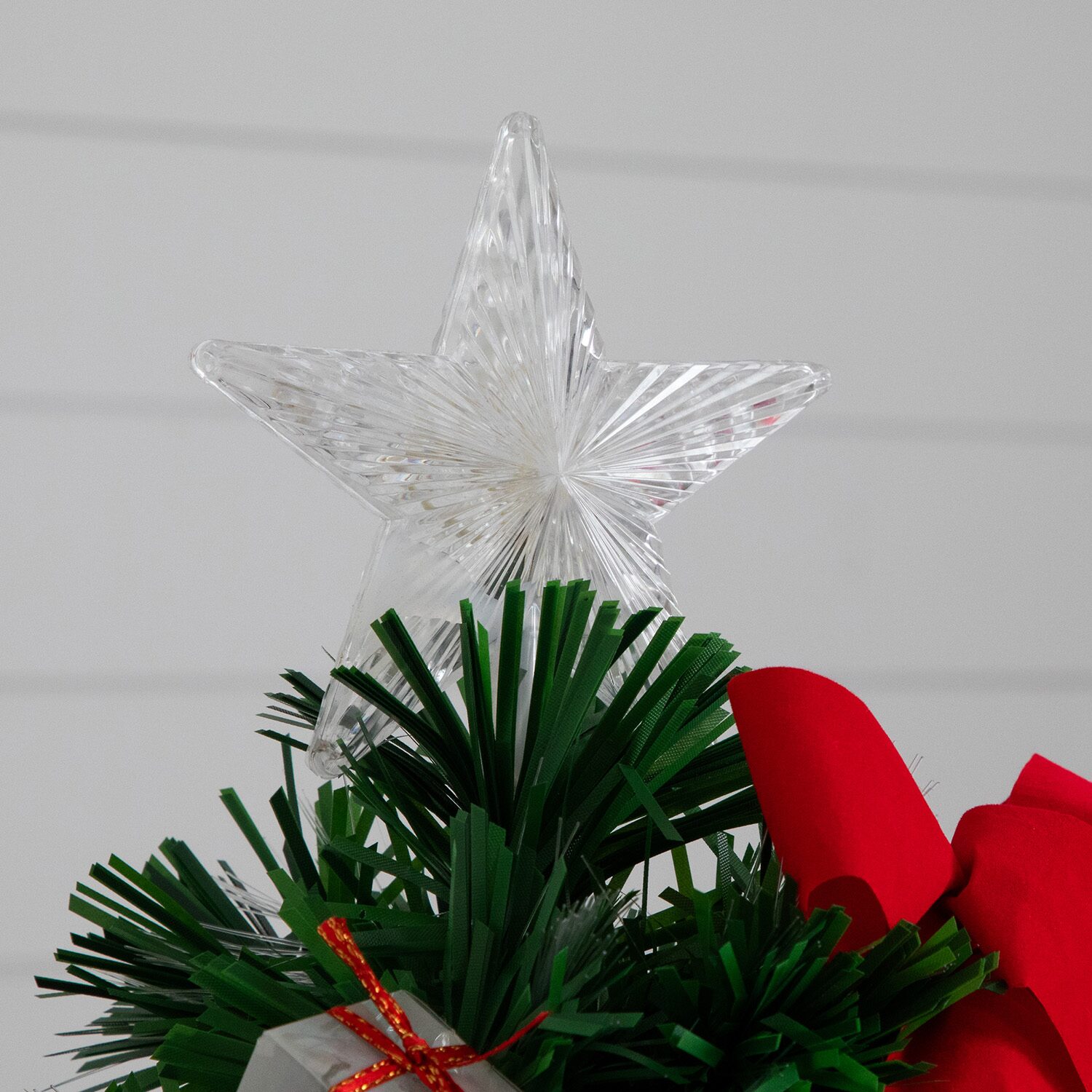 Nearly Natural 24in Pre-Lit Fiber Optic Classic Star Topped With Decorative Planter 2 Foot Pre-Lit Potted Fir Christmas Tree