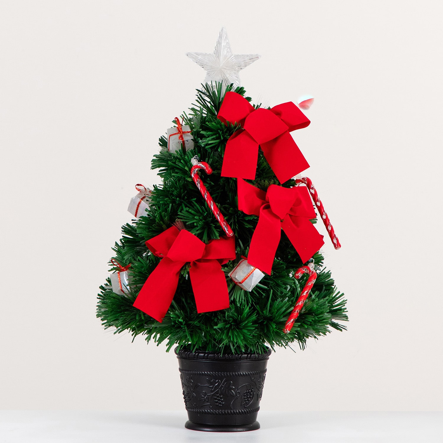 Nearly Natural 24in Pre-Lit Fiber Optic Classic Star Topped With Decorative Planter 2 Foot Pre-Lit Potted Fir Christmas Tree