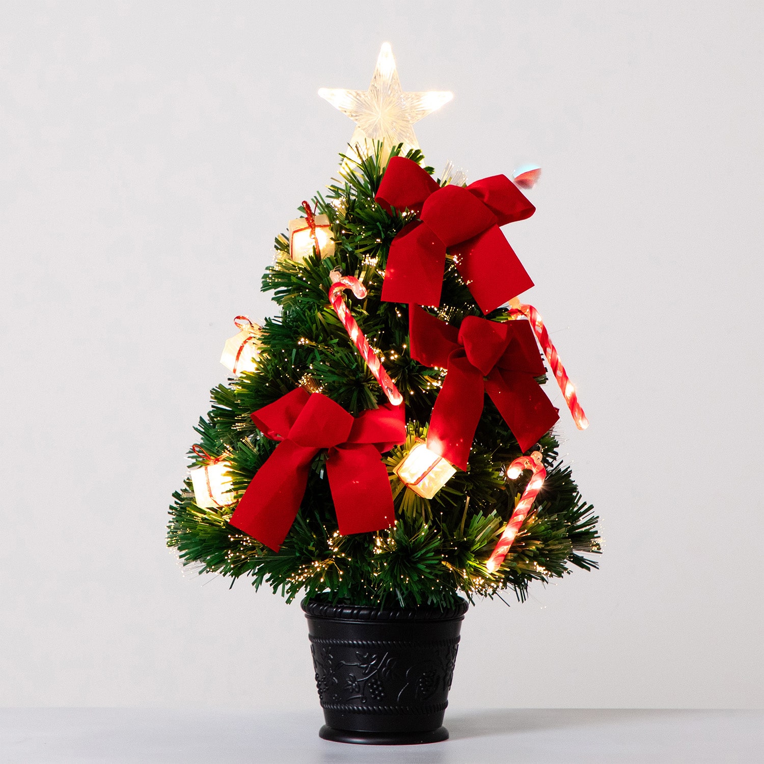 Nearly Natural 24in Pre-Lit Fiber Optic Classic Star Topped With Decorative Planter 2 Foot Pre-Lit Potted Fir Christmas Tree