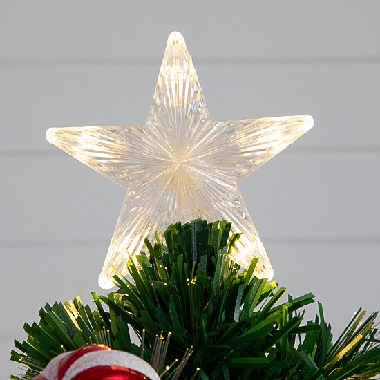 Nearly Natural Pre-Lit Fiber Optic Ornaments Poinsettia And Star Topper 2 Foot Pre-Lit Potted Fir Christmas Tree