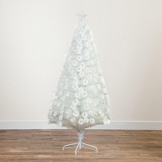 Nearly Natural Pre-Lit Fiber Optic Artificial White With Star Tree Topper 6 Foot Pre-Lit Fir Christmas Tree